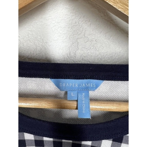 Draper James Large L Natalie Sweatshirt Navy White Gingham Plaid - Picture 2 of 5